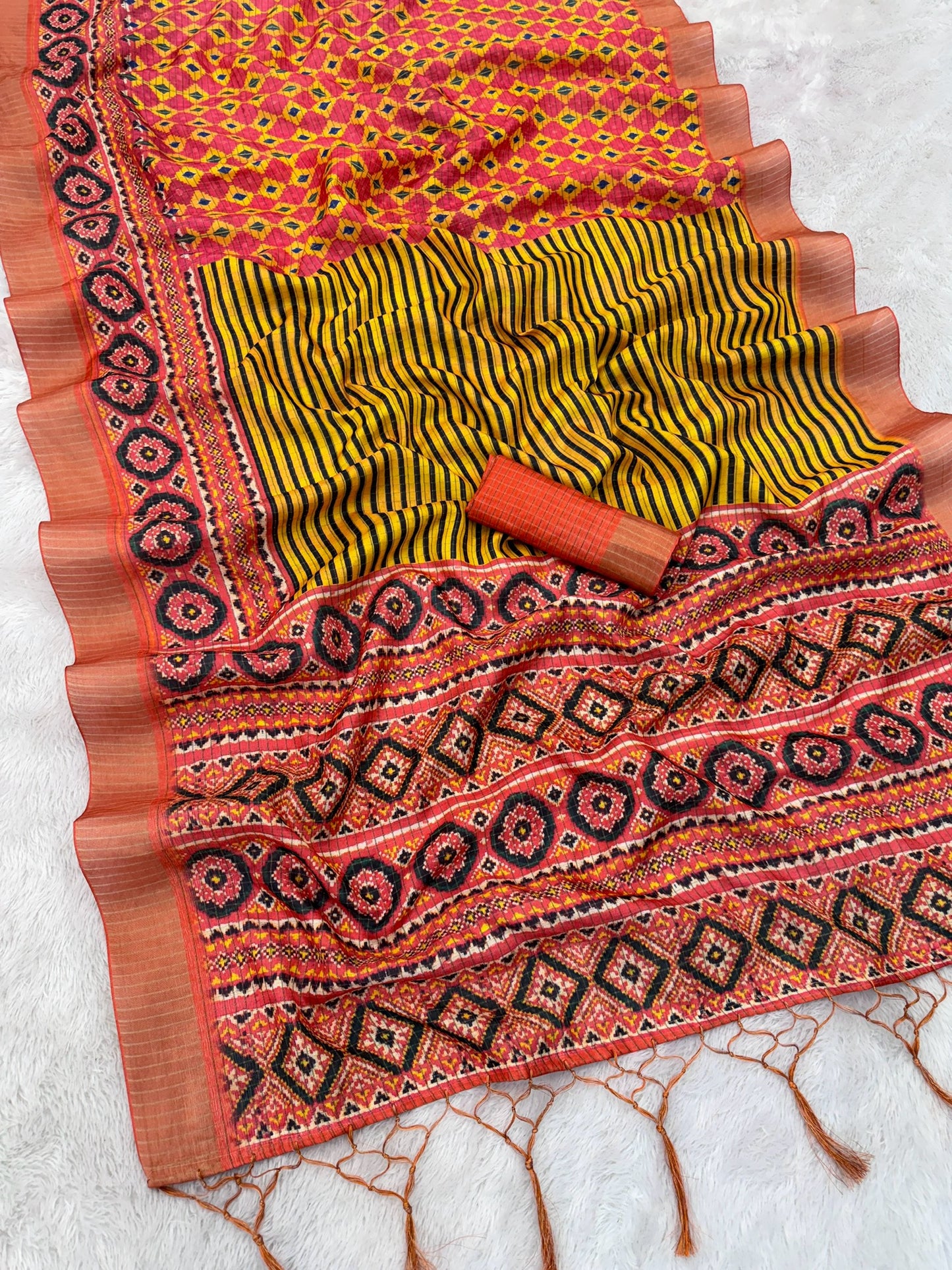 Elegant Orange & Yellow Mysore Silk Saree with Traditional Motifs *PHMS 10*