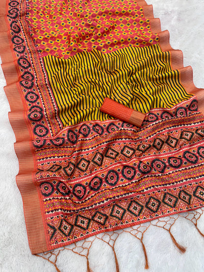 Elegant Orange & Yellow Mysore Silk Saree with Traditional Motifs *PHMS 10*