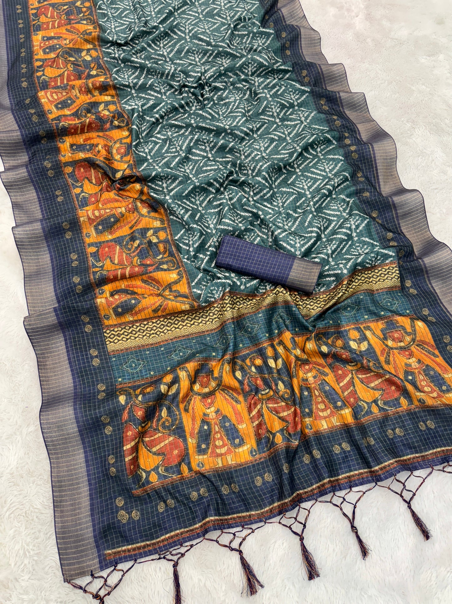 Elegant Handwoven Mysore Silk Saree with Traditional Ikat & Kalamkari Pallu *PHMS 06*
