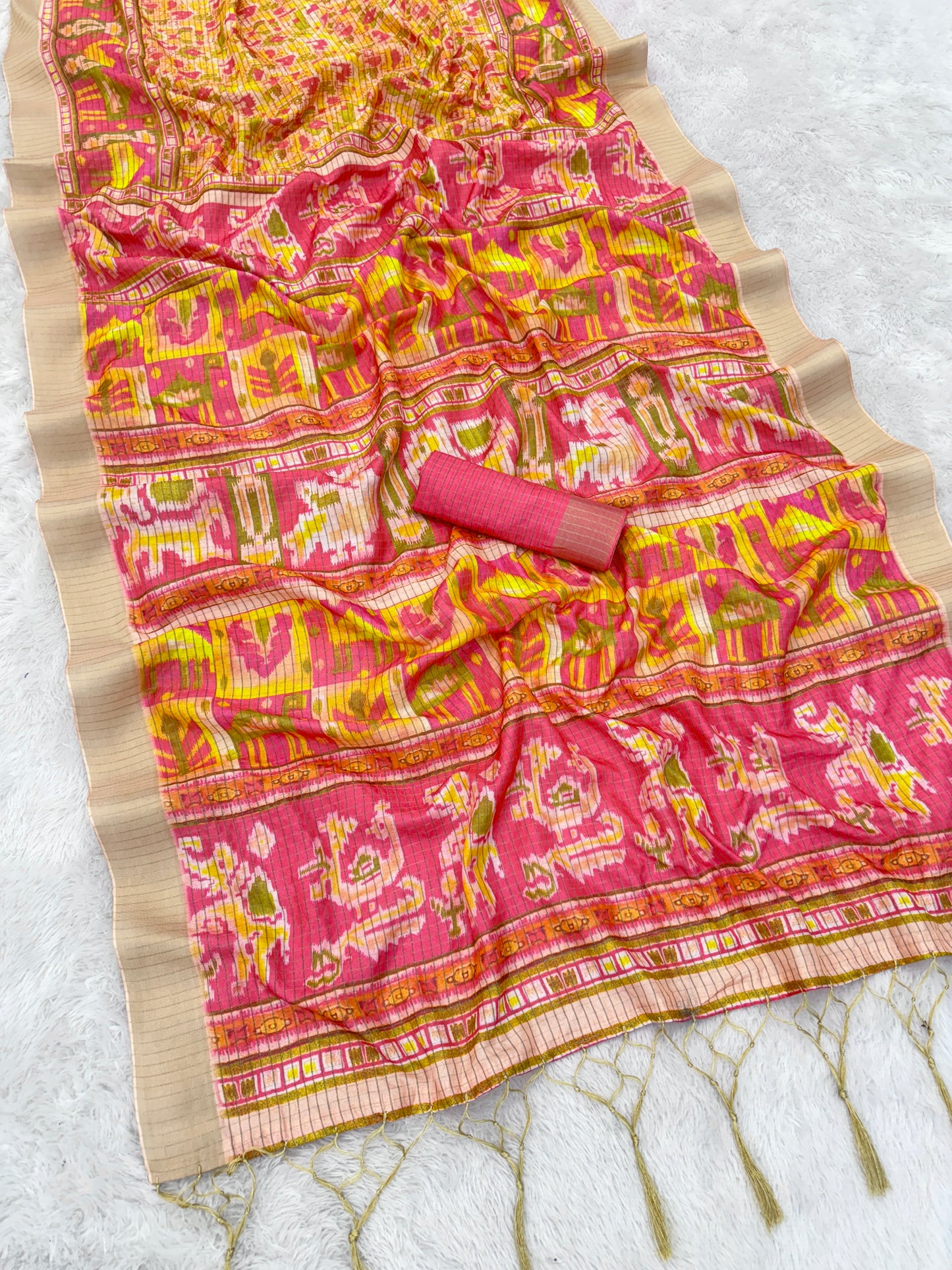 Vibrant Red-Yellow Patola Silk Saree with Traditional Ikat Motifs *PHMS 14*