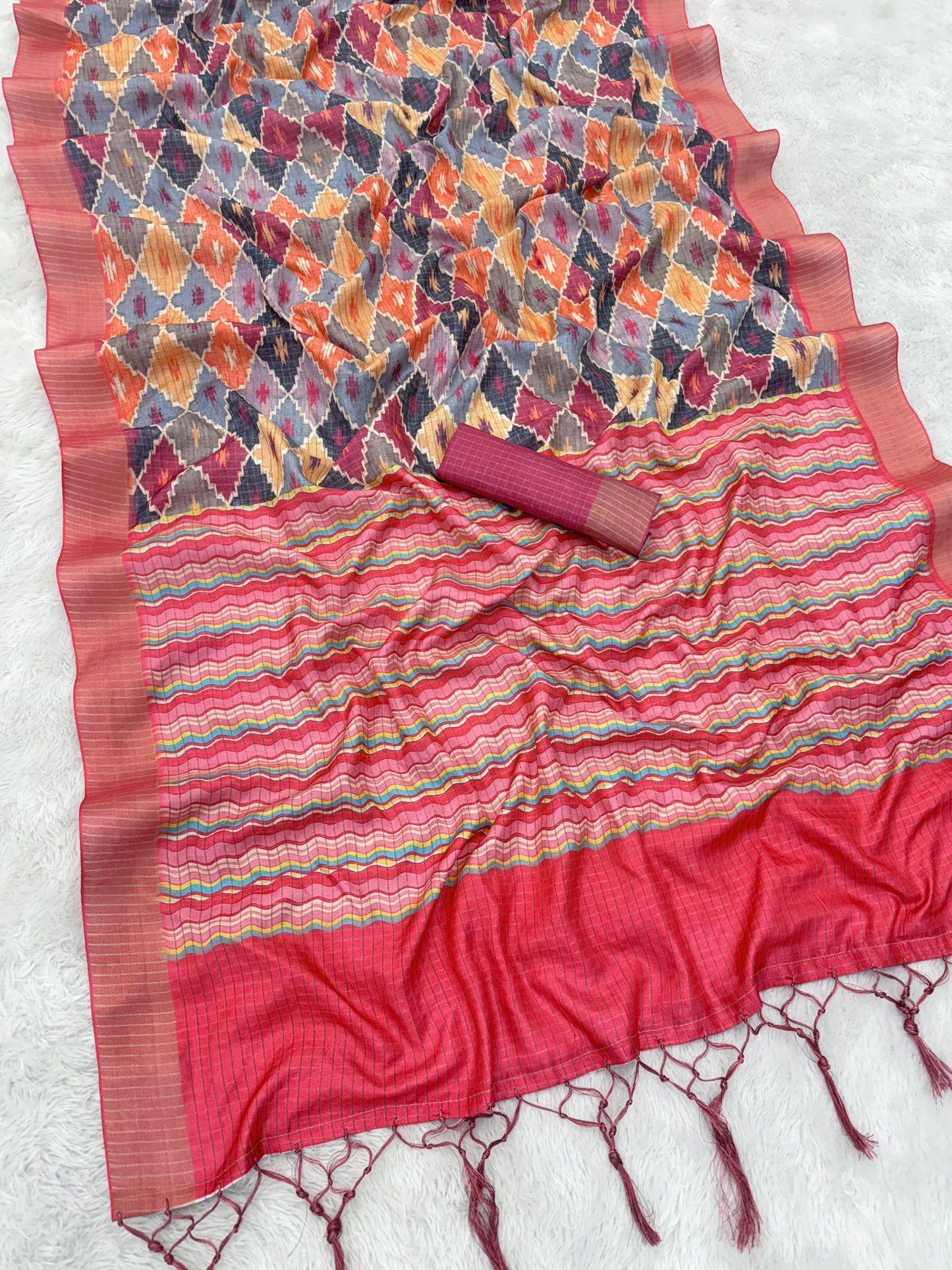 Elegant Diamond Pattern Mysore Silk Saree in Pink & Maroon Tones *PHMS 16*