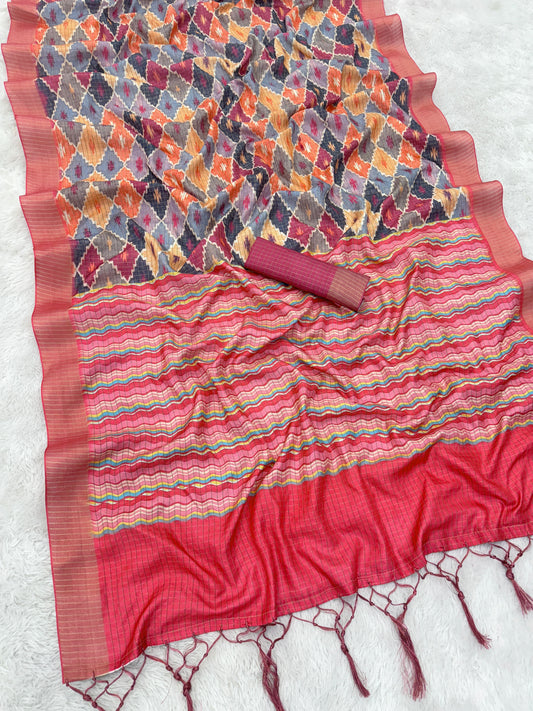 Elegant Diamond Pattern Mysore Silk Saree in Pink & Maroon Tones *PHMS 16*