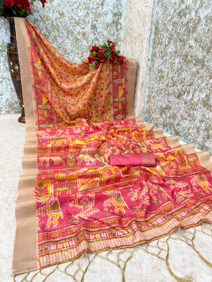 Vibrant Red-Yellow Patola Silk Saree with Traditional Ikat Motifs *PHMS 14*