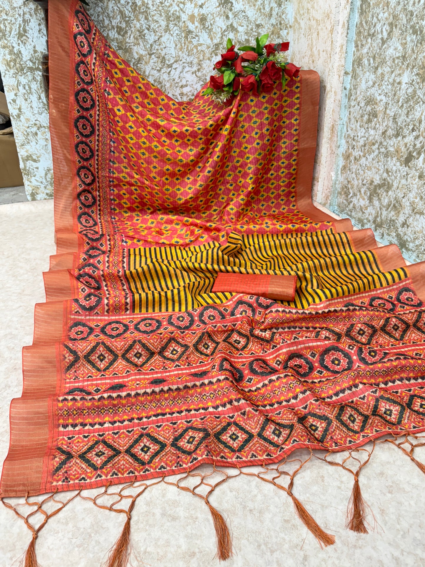 Elegant Orange & Yellow Mysore Silk Saree with Traditional Motifs *PHMS 10*
