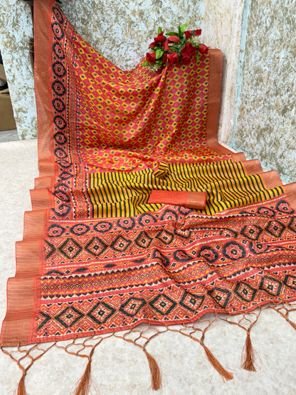 Elegant Orange & Yellow Mysore Silk Saree with Traditional Motifs *PHMS 10*
