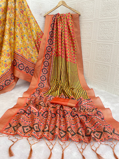 Elegant Orange & Yellow Mysore Silk Saree with Traditional Motifs *PHMS 10*
