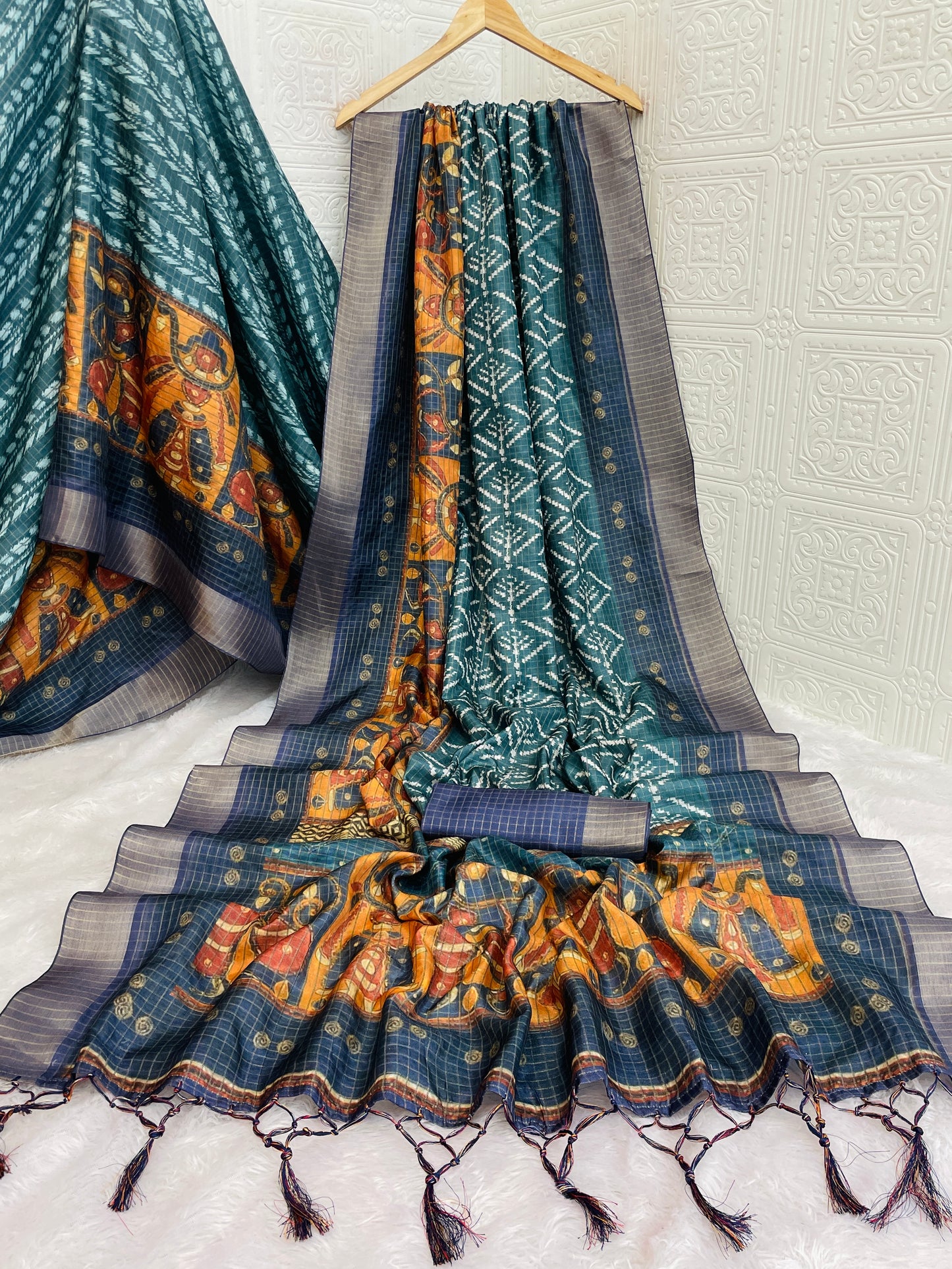 Elegant Handwoven Mysore Silk Saree with Traditional Ikat & Kalamkari Pallu *PHMS 06*