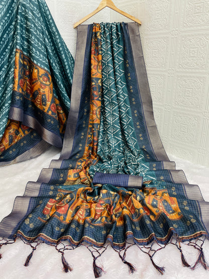 Elegant Handwoven Mysore Silk Saree with Traditional Ikat & Kalamkari Pallu *PHMS 06*