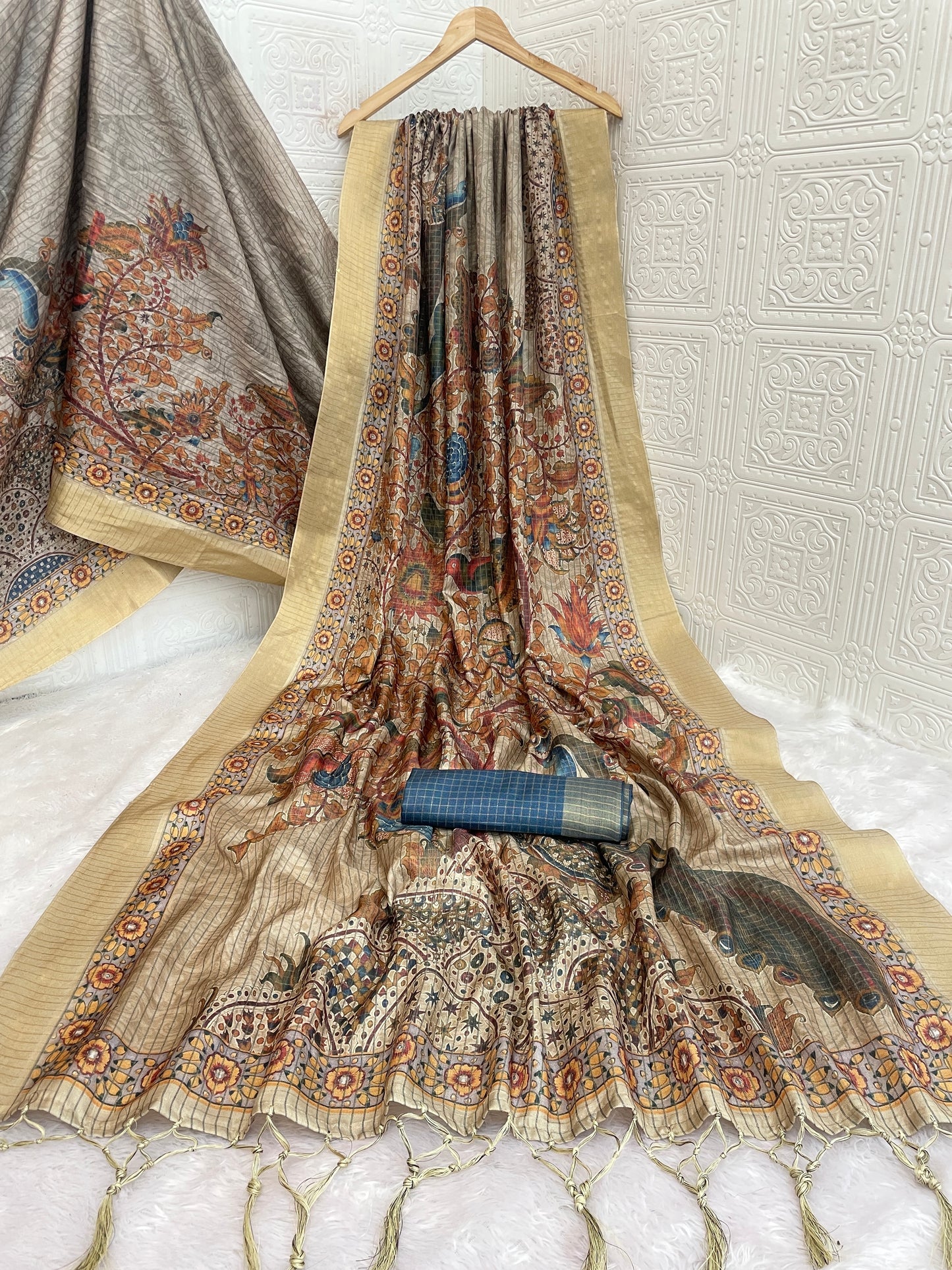 Handwoven Kalamkari Pallu Silk Saree with Majestic Peacock & Tree of Life Motif *PHMS 07*