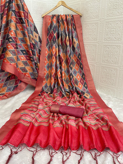 Elegant Diamond Pattern Mysore Silk Saree in Pink & Maroon Tones *PHMS 16*