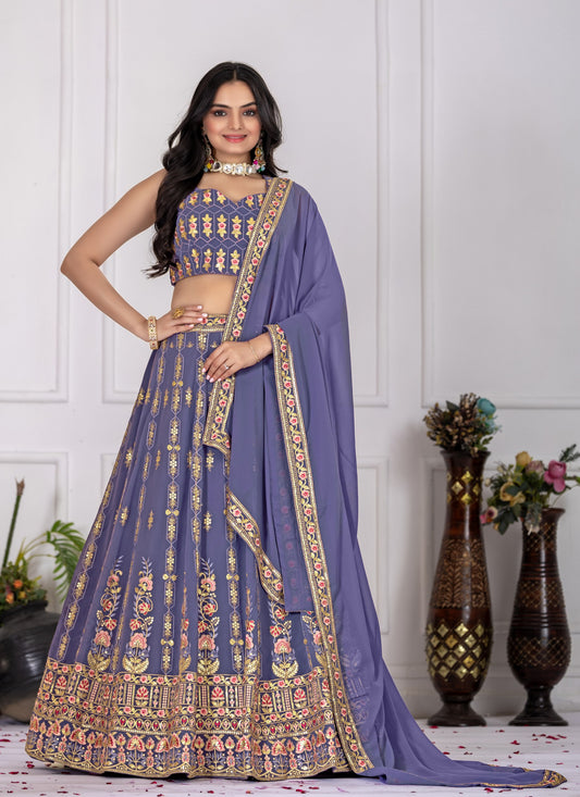 Royal Purple Floral Embroidered Lehenga Choli with Dupatta