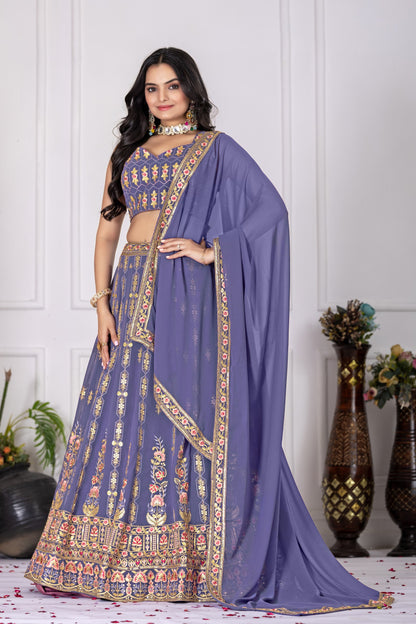 Royal Purple Floral Embroidered Lehenga Choli with Dupatta