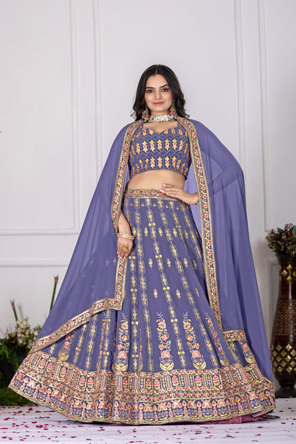 Royal Purple Floral Embroidered Lehenga Choli with Dupatta