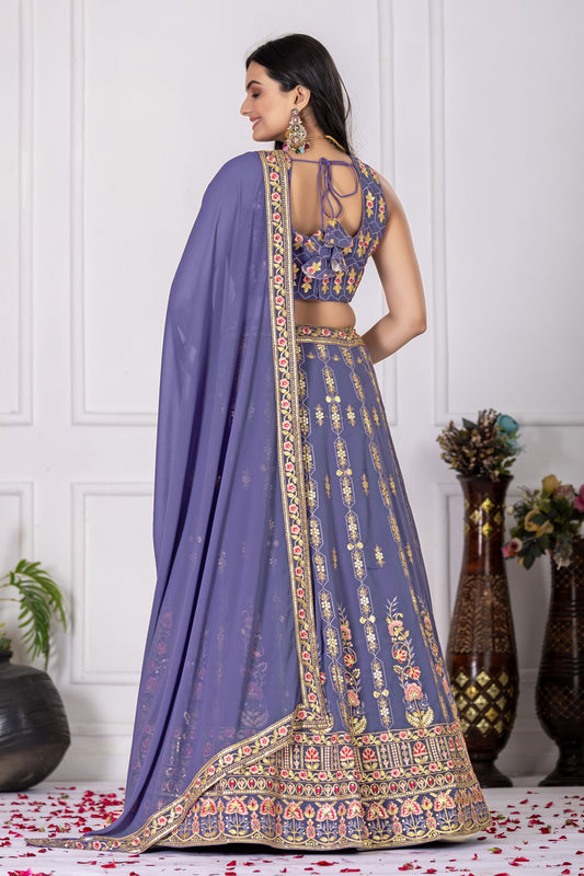 Royal Purple Floral Embroidered Lehenga Choli with Dupatta