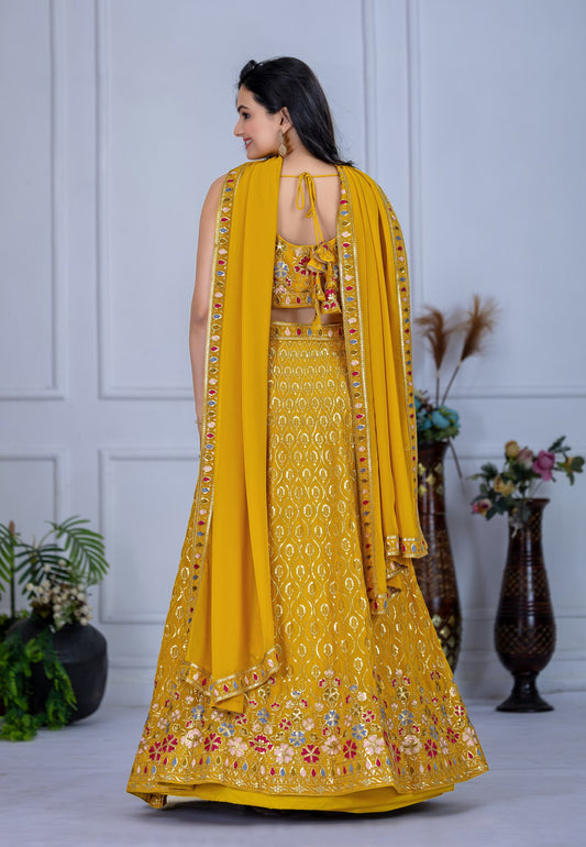 Sunshine Yellow Thread Embroidered Festival Lehenga Choli with Dupatta