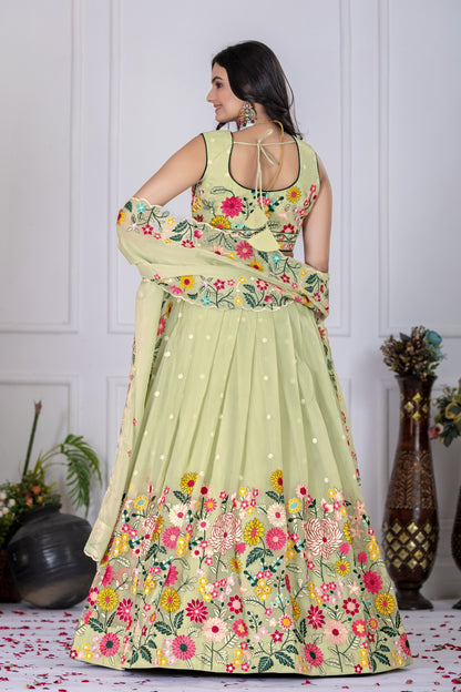 Pastel Pink Floral Embroidered Georgette Lehenga Choli Set