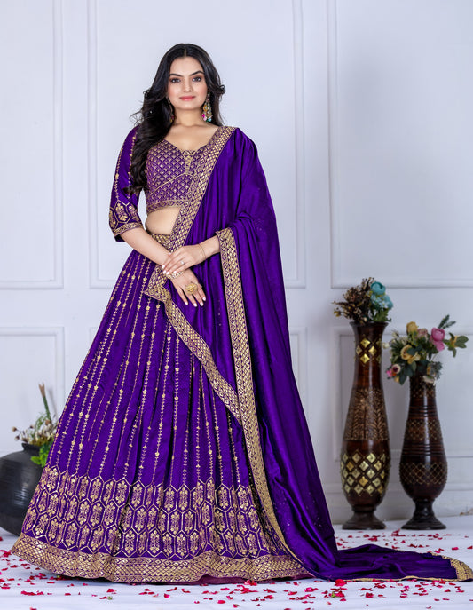 "Royal Purple Heavy Embroidered Lehenga Choli with Dupatta – Premium Festive Wear"