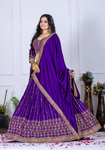 "Royal Purple Heavy Embroidered Lehenga Choli with Dupatta – Premium Festive Wear"