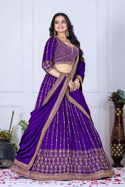 "Royal Purple Heavy Embroidered Lehenga Choli with Dupatta – Premium Festive Wear"