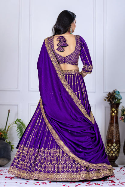 "Royal Purple Heavy Embroidered Lehenga Choli with Dupatta – Premium Festive Wear"
