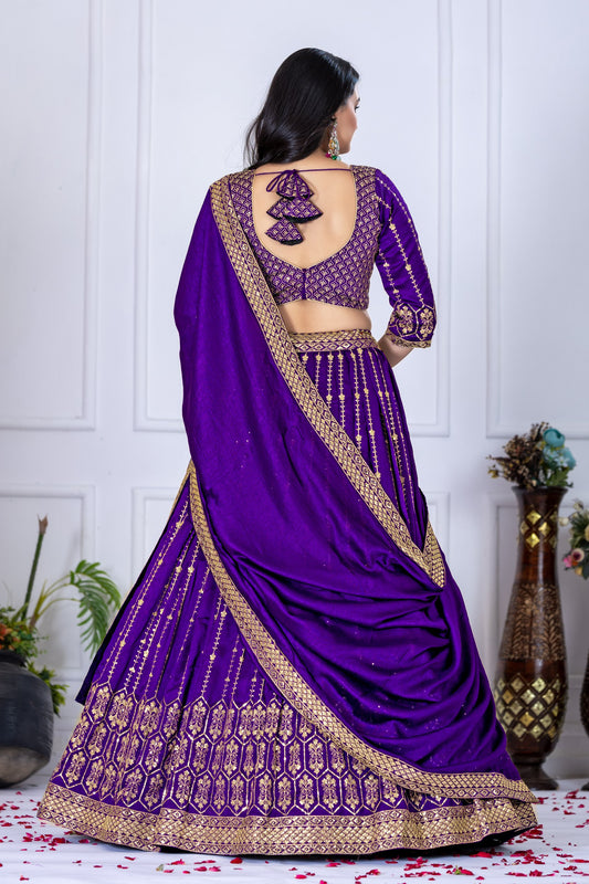 "Royal Purple Heavy Embroidered Lehenga Choli with Dupatta – Premium Festive Wear"