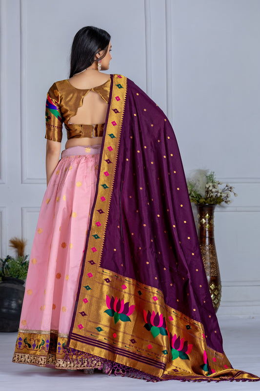 "PINK & Gold Banarasi Lehenga Choli with Silk Dupatta – Traditional Festive Wear"