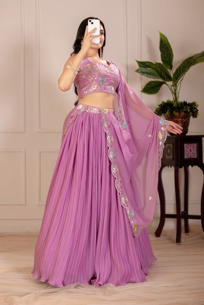 Rama Blue Lehenga Choli Set | Embroidered Blouse & Dupatta | Designer Pleated Party Wear for Women"