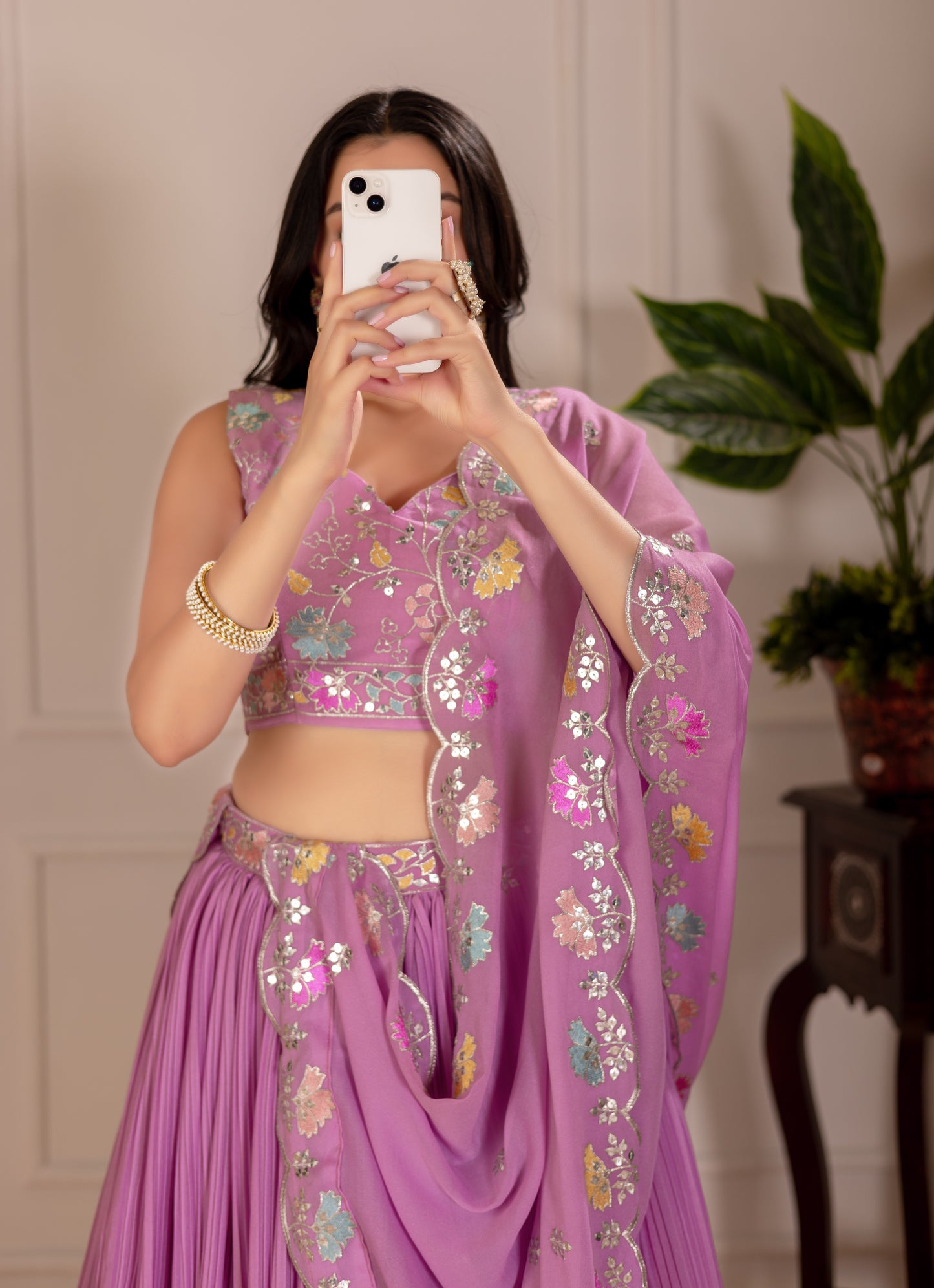 Rama Blue Lehenga Choli Set | Embroidered Blouse & Dupatta | Designer Pleated Party Wear for Women"