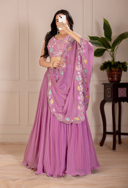 Rama Blue Lehenga Choli Set | Embroidered Blouse & Dupatta | Designer Pleated Party Wear for Women"