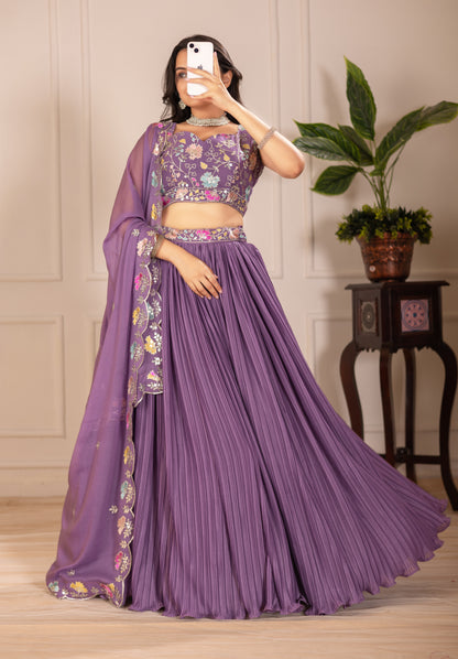 Rama Blue Lehenga Choli Set | Embroidered Blouse & Dupatta | Designer Pleated Party Wear for Women"