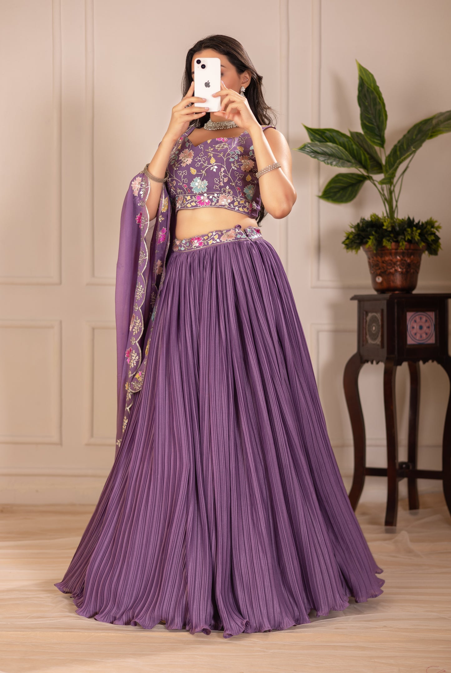 Rama Blue Lehenga Choli Set | Embroidered Blouse & Dupatta | Designer Pleated Party Wear for Women"
