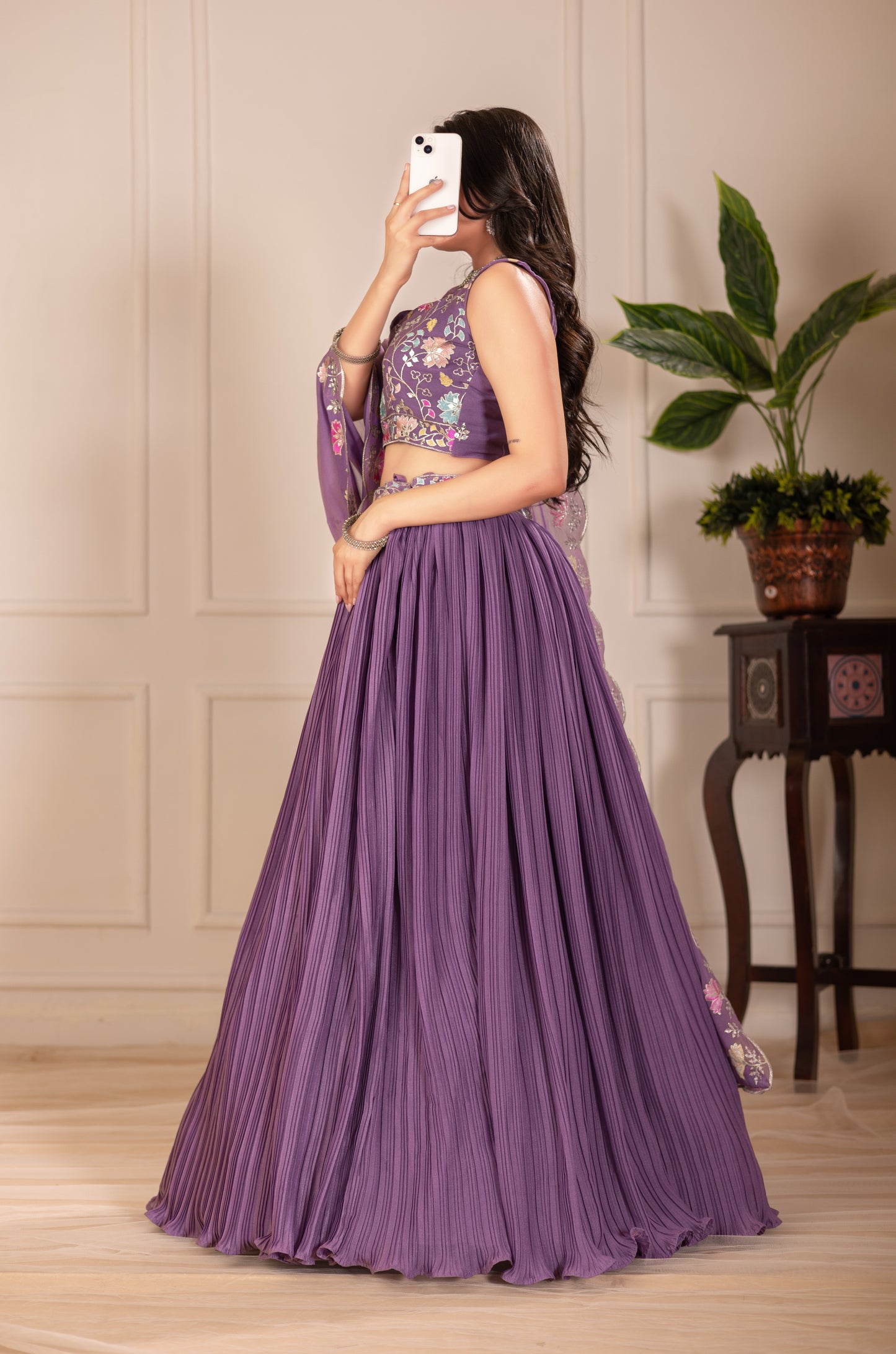 Rama Blue Lehenga Choli Set | Embroidered Blouse & Dupatta | Designer Pleated Party Wear for Women"