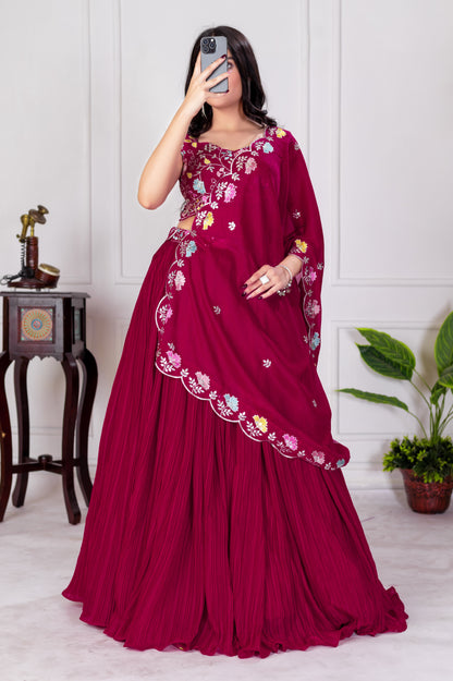 Rama Blue Lehenga Choli Set | Embroidered Blouse & Dupatta | Designer Pleated Party Wear for Women"