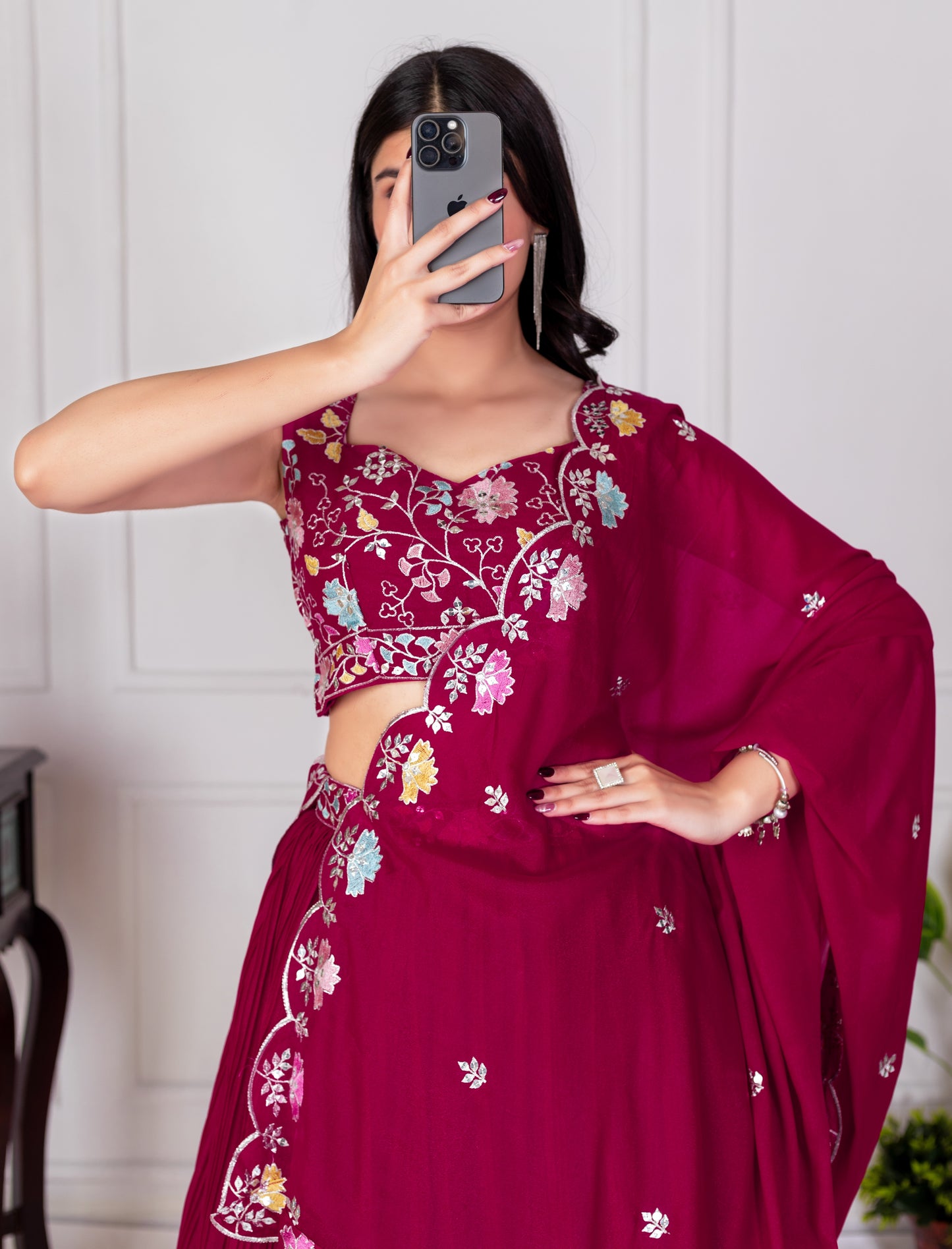 Rama Blue Lehenga Choli Set | Embroidered Blouse & Dupatta | Designer Pleated Party Wear for Women"
