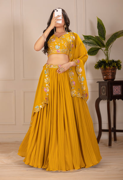 Rama Blue Lehenga Choli Set | Embroidered Blouse & Dupatta | Designer Pleated Party Wear for Women"