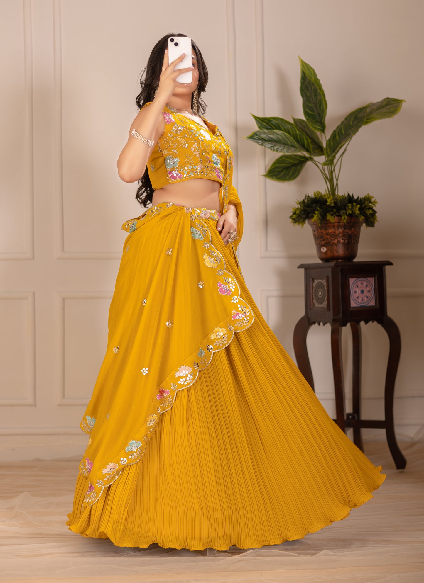 Rama Blue Lehenga Choli Set | Embroidered Blouse & Dupatta | Designer Pleated Party Wear for Women"