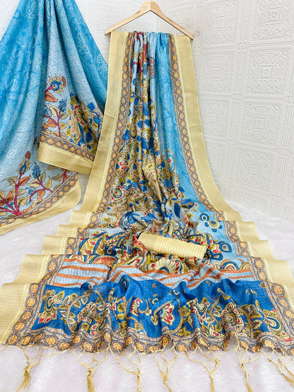 Graceful Light Blue Mysore Silk Saree with Traditional Motif Print and Beige Border * PHMS 01*