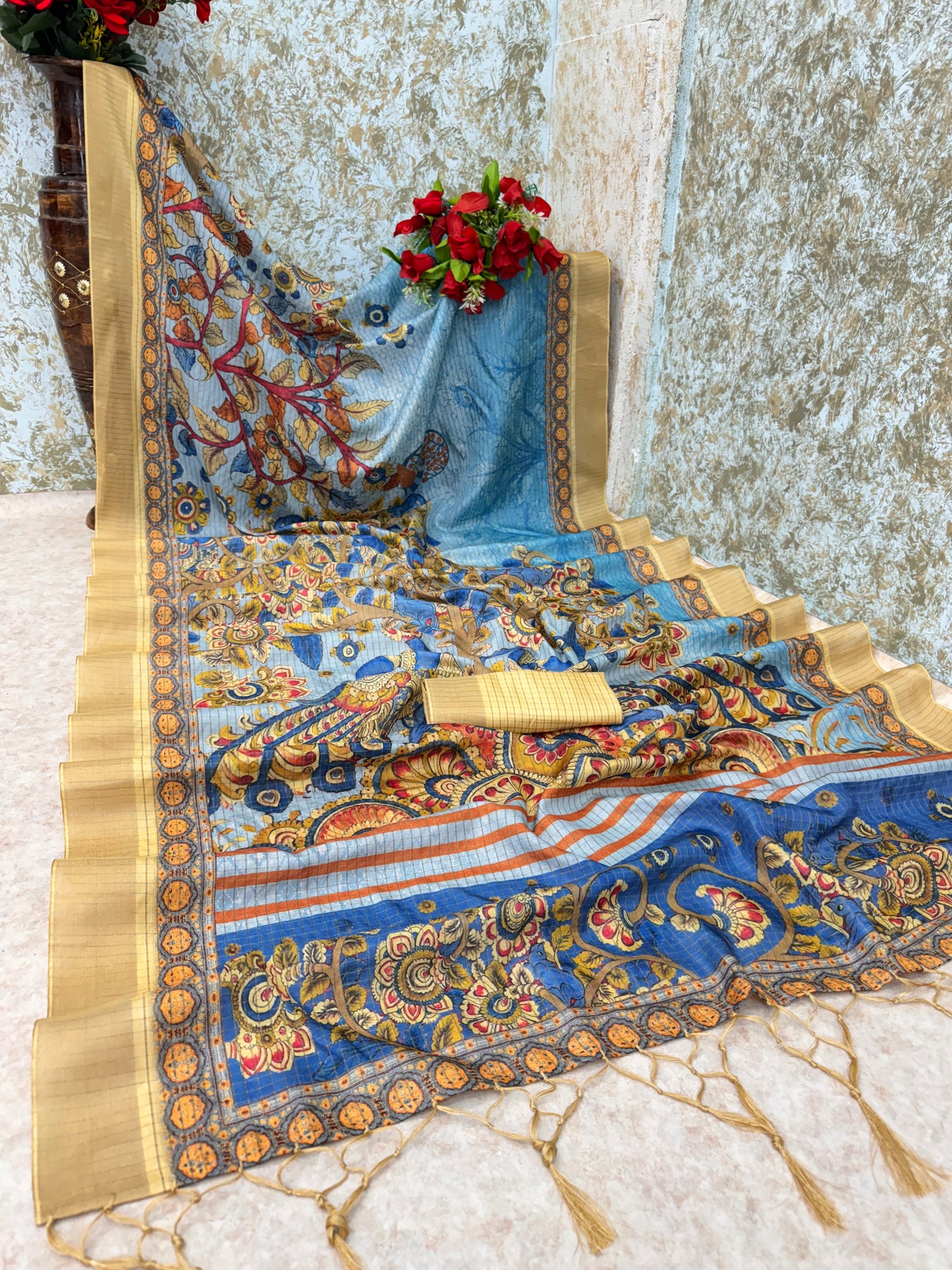 Graceful Light Blue Mysore Silk Saree with Traditional Motif Print and Beige Border * PHMS 01*