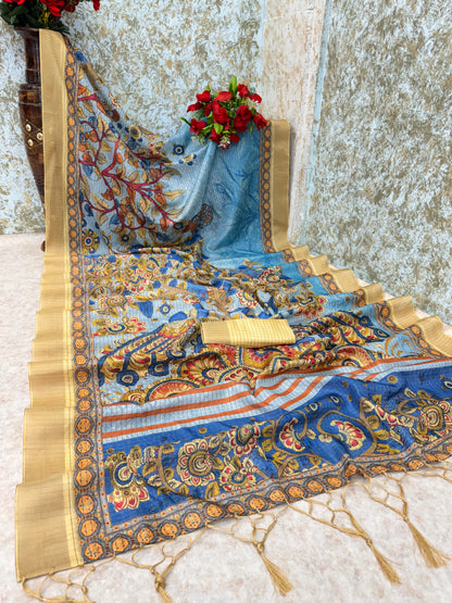 Graceful Light Blue Mysore Silk Saree with Traditional Motif Print and Beige Border * PHMS 01*