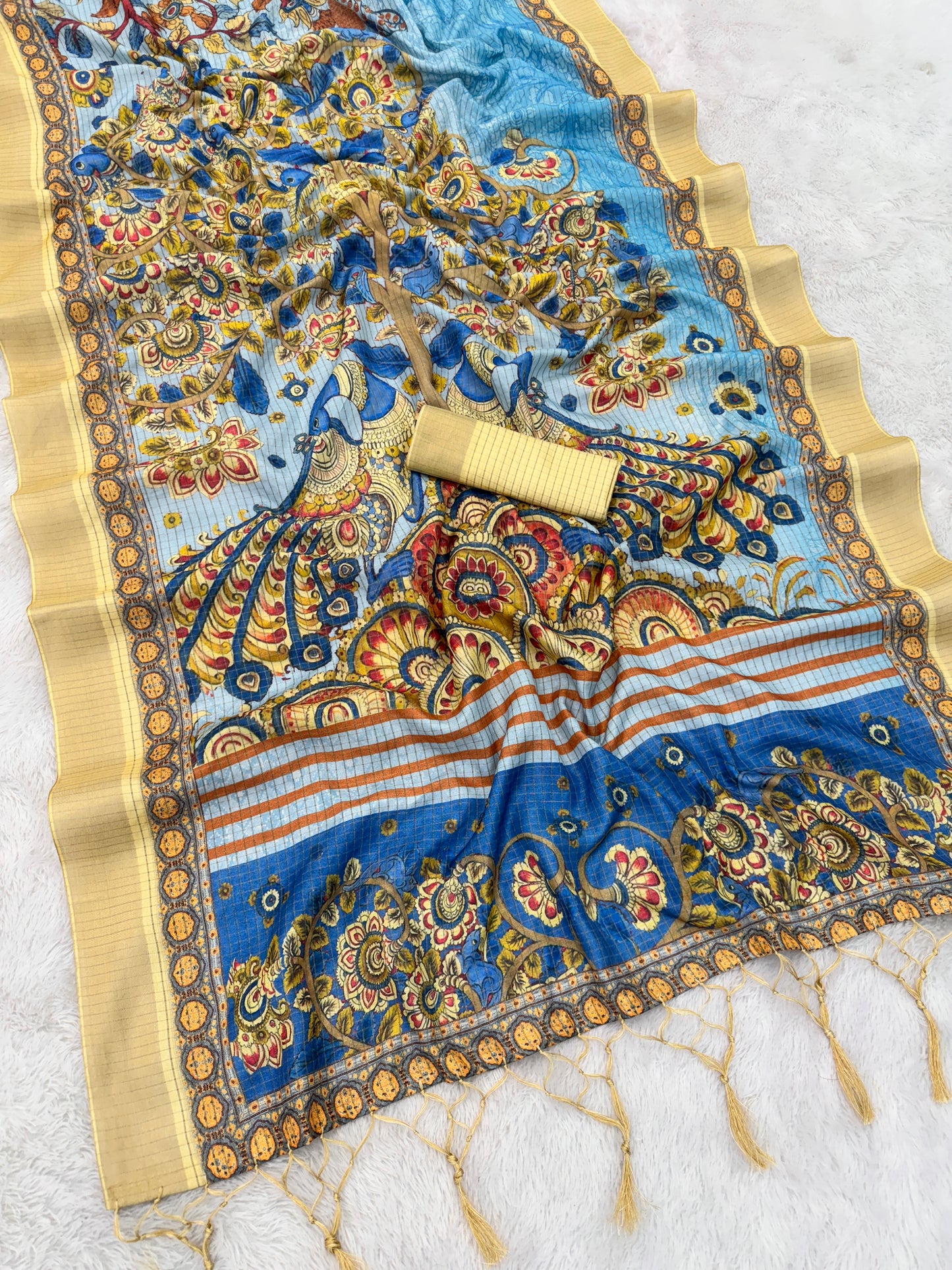 Graceful Light Blue Mysore Silk Saree with Traditional Motif Print and Beige Border * PHMS 01*