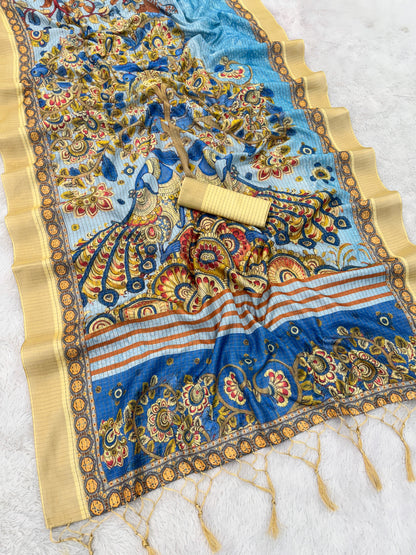 Graceful Light Blue Mysore Silk Saree with Traditional Motif Print and Beige Border * PHMS 01*