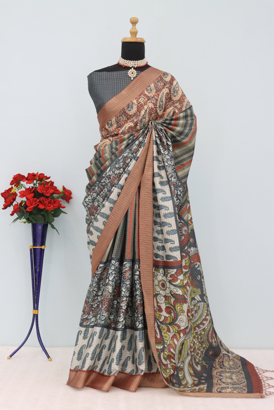 Multicolor Mysore Silk Saree with Patchwork-Style Design and Paisley Prints *PHMS 03*