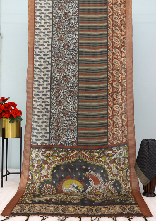 Multicolor Mysore Silk Saree with Patchwork-Style Design and Paisley Prints *PHMS 03*