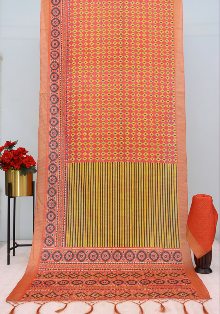 Elegant Orange & Yellow Mysore Silk Saree with Traditional Motifs *PHMS 10*