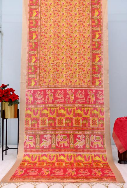 Vibrant Red-Yellow Patola Silk Saree with Traditional Ikat Motifs *PHMS 14*