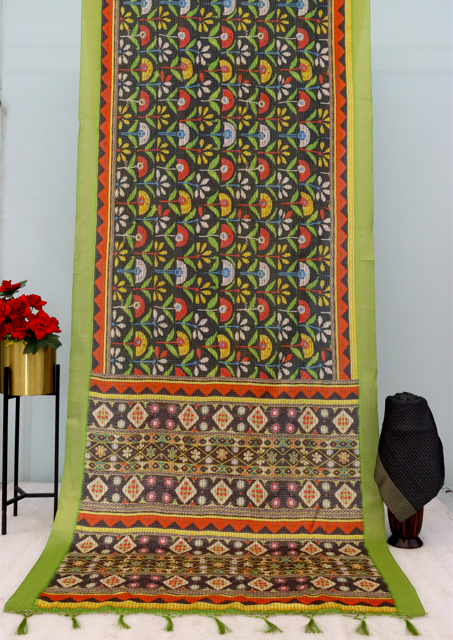 Vibrant Handloom Mysore Silk Saree with Multicolor Traditional Motifs & Green Border *PHMS 15*