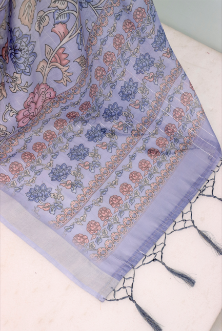 Lavender Bloom Linen Digital Print Saree with Floral Motifs *PHL 19*