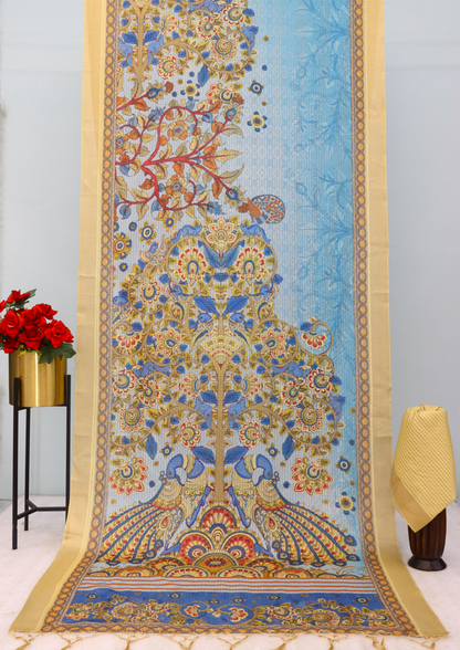 Graceful Light Blue Mysore Silk Saree with Traditional Motif Print and Beige Border * PHMS 01*