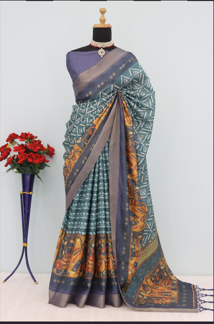 Elegant Handwoven Mysore Silk Saree with Traditional Ikat & Kalamkari Pallu *PHMS 06*