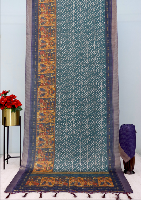 Elegant Handwoven Mysore Silk Saree with Traditional Ikat & Kalamkari Pallu *PHMS 06*